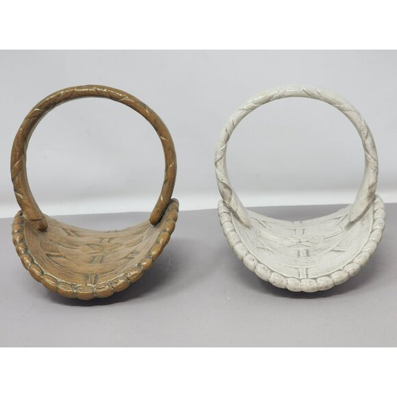 Set Of Two Vintag Handcrafted Ceramic Decorative Baskets With Handles - Picture 4 of 12